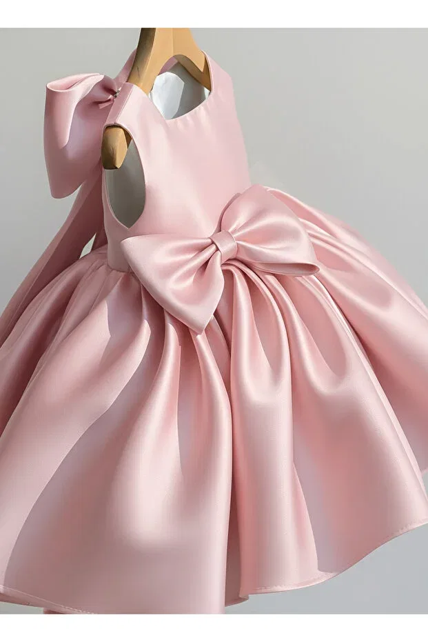Детское платье для девочек сатиновое Princess модель Melek Golden, Powder — фото 2