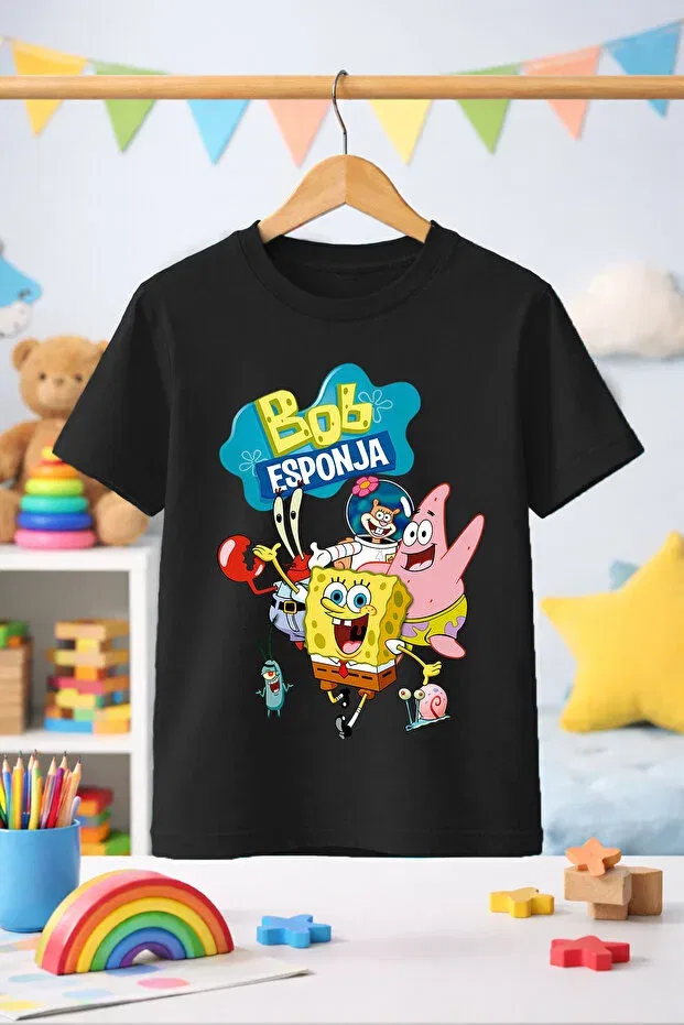 Детская футболка с принтом Spongebob pattern, Zeycem Store, Black