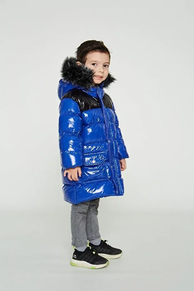 Детское пальто для мальчиков с капюшоном Benitto Kids, Saks - Blue — фото 3