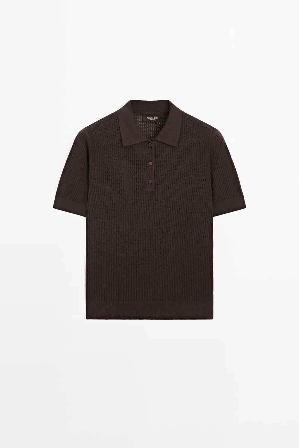 Поло Massimo Dutti Cotton Blend Open-knit Shirt, коричневый — фото 2