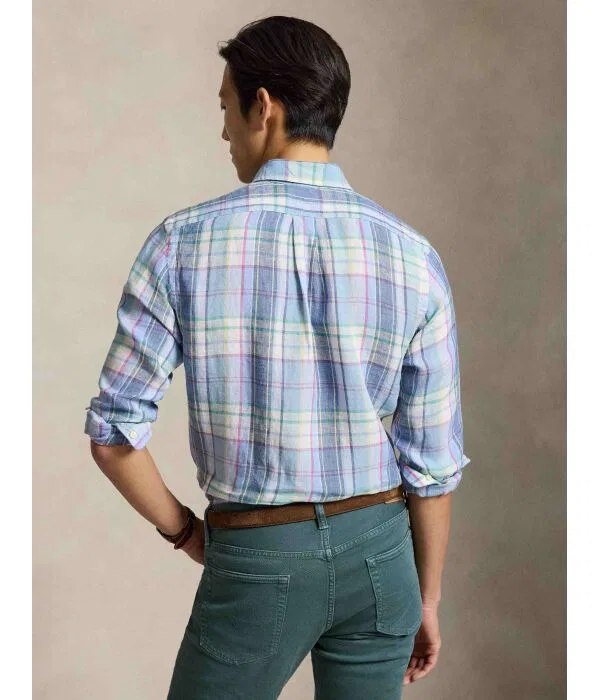 Мужская рубашка из льна Custom Fit Polo Ralph Lauren, синий — фото 3