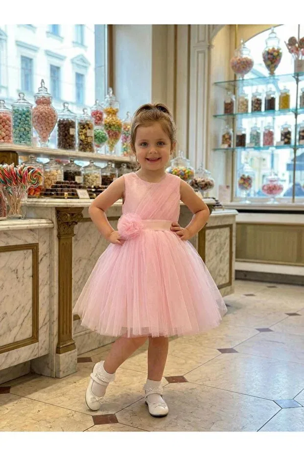 Детское платье для девочек с цветочным принтом Butikhappykids, Pink