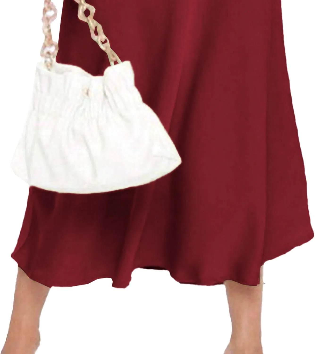 Женское сатиновое платье с глубоким V-вырезом Satin Dress, Wine Red — фото 4