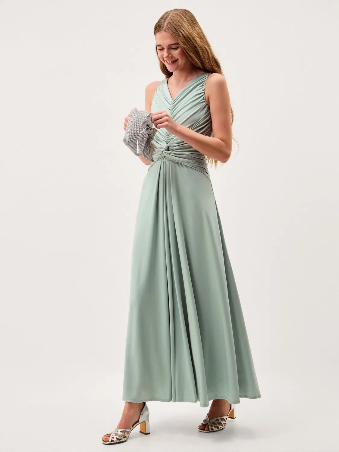 Платье для выпускного с драпировкой и узлом Monsoon Green
