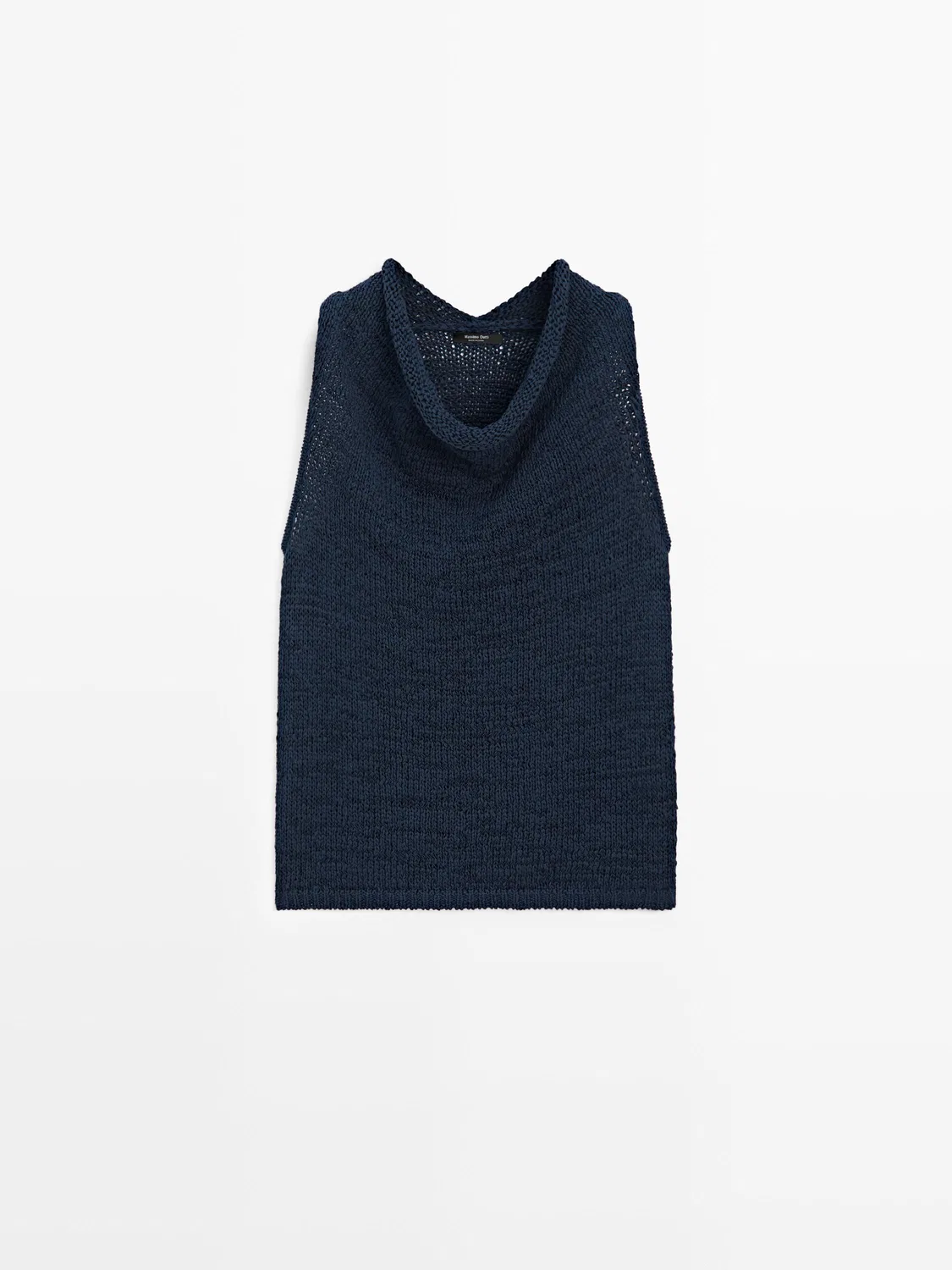 Топ Massimo Dutti Knit With Draped Neckline, темно-синий — фото 2