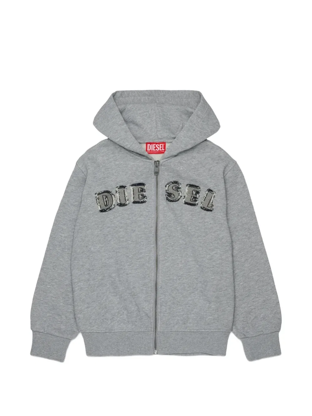 Худи на молнии с нашивкой-логотипом Diesel Kids, серый