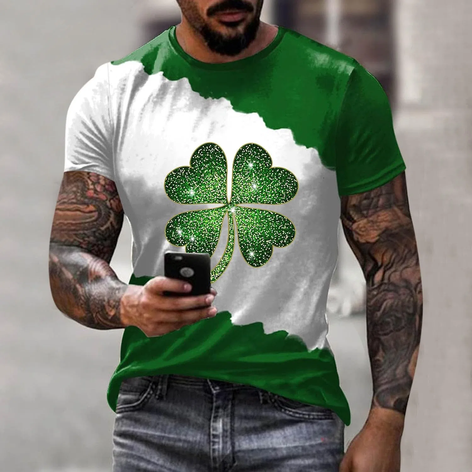 Мужская футболка с принтом клевер St Patrick's, Green — фото 2