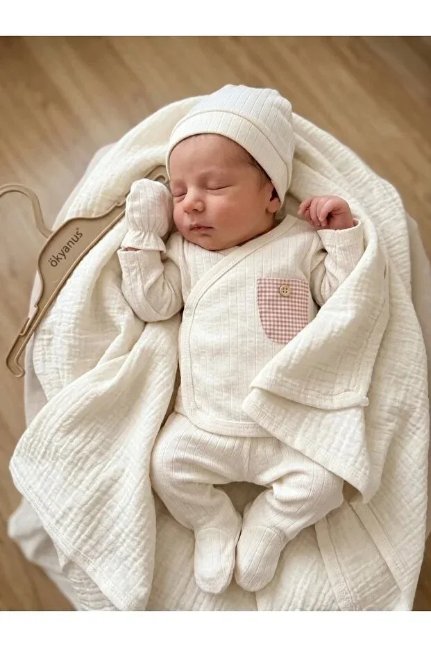 Детский комплект для новорожденных из муслина 7 предметов Mini Okyanus Bebe, Beige