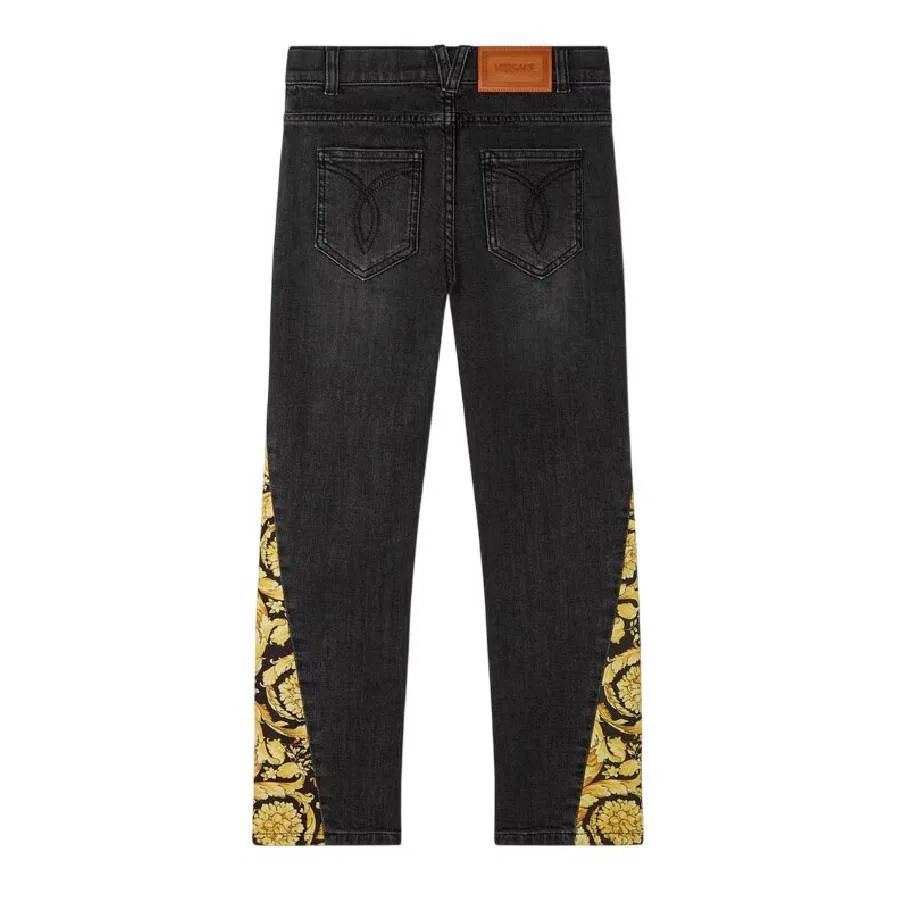 Джинсы прямого кроя с принтом Barocco Kids Barocco Print Jeans Young Versace, Black/Oro — фото 2