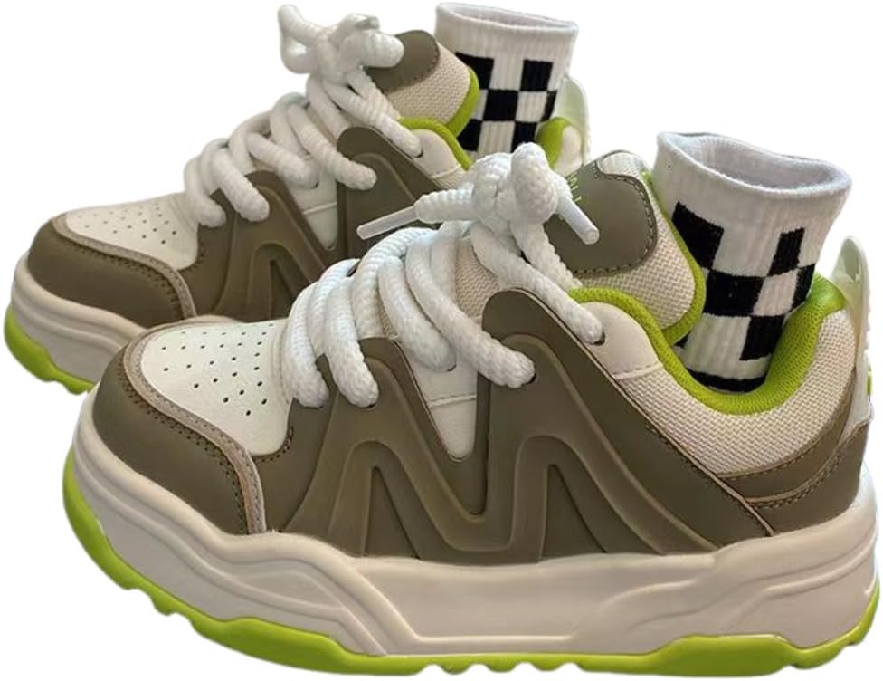 

Мужские повседневные кроссовки с цветными вставками, толстой подошвой, для тенниса и походов, на шнуровке, удобные, в стиле Y2K, для ходьбы Lexamen, зеленый
