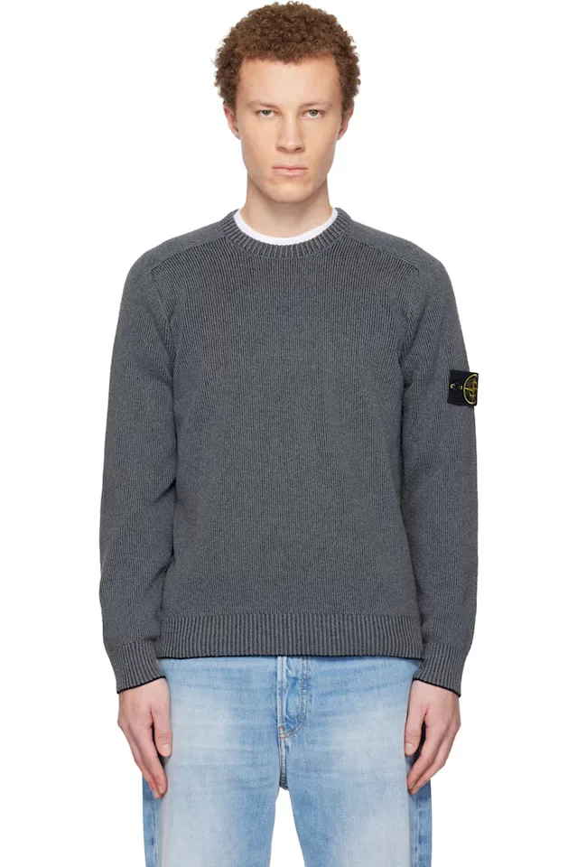 Серый рифленый свитер из хлопка букле Stone Island