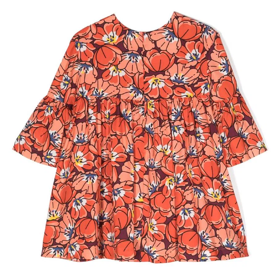 Платье с цветочным принтом Girls Floral Print Lyocell Dress Kenzo, Pink — фото 2