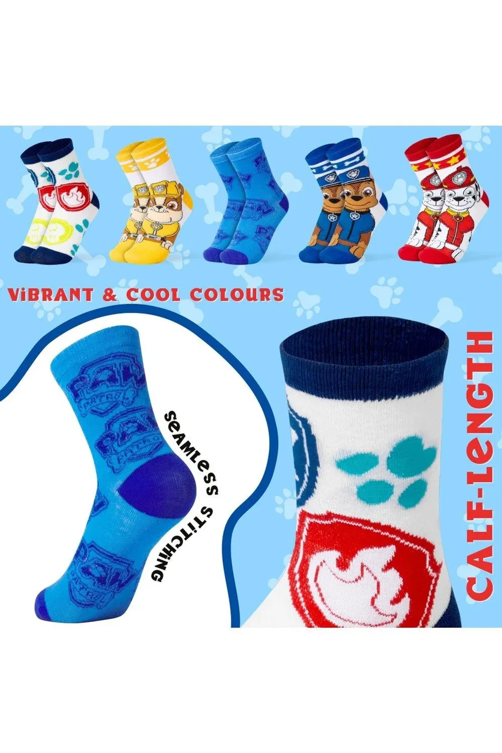 Детские носки с принтом Crew socks pack of 5 Paw Patrol, Multi — фото 4
