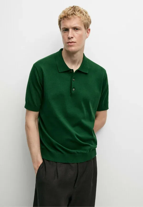 Футболка поло хлопковая Polo shirt Massimo Dutti, dark green, темно-зеленый