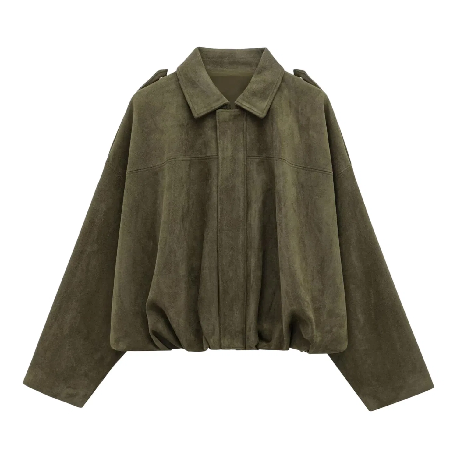 Женское пальто oversize из искусственной замши с длинным рукавом, Verde militare
