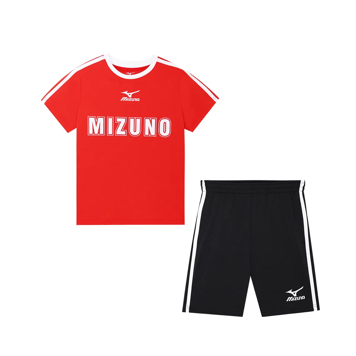 Детский спортивный комплект с футболкой и шортами Mizuno, Set (White Short-Sleeved T-Shirt+Black Shorts) — фото 3
