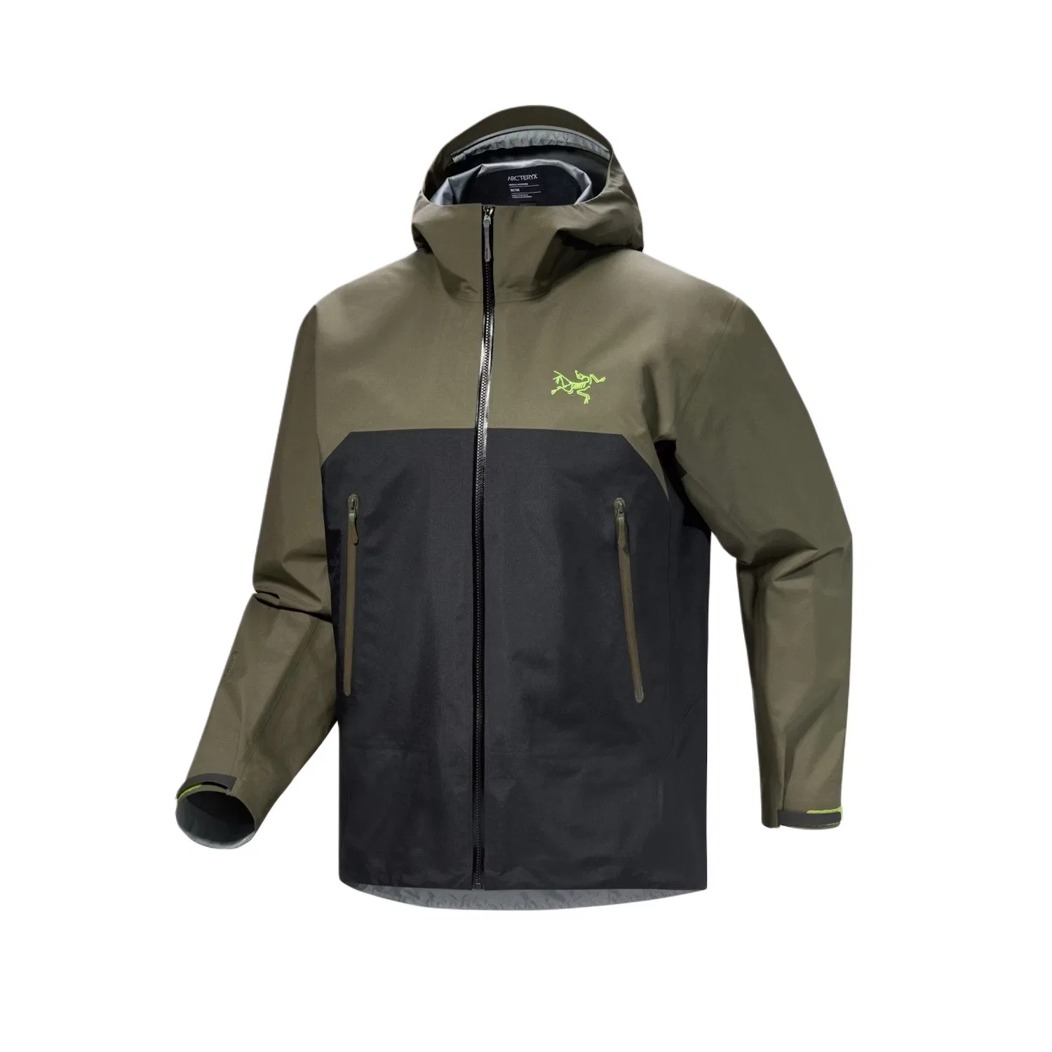 Женское ветрозащитное пальто с капюшоном Beta Mountaineering Arcteryx, Black/Vintage Green/Ivy Green/Spotlight