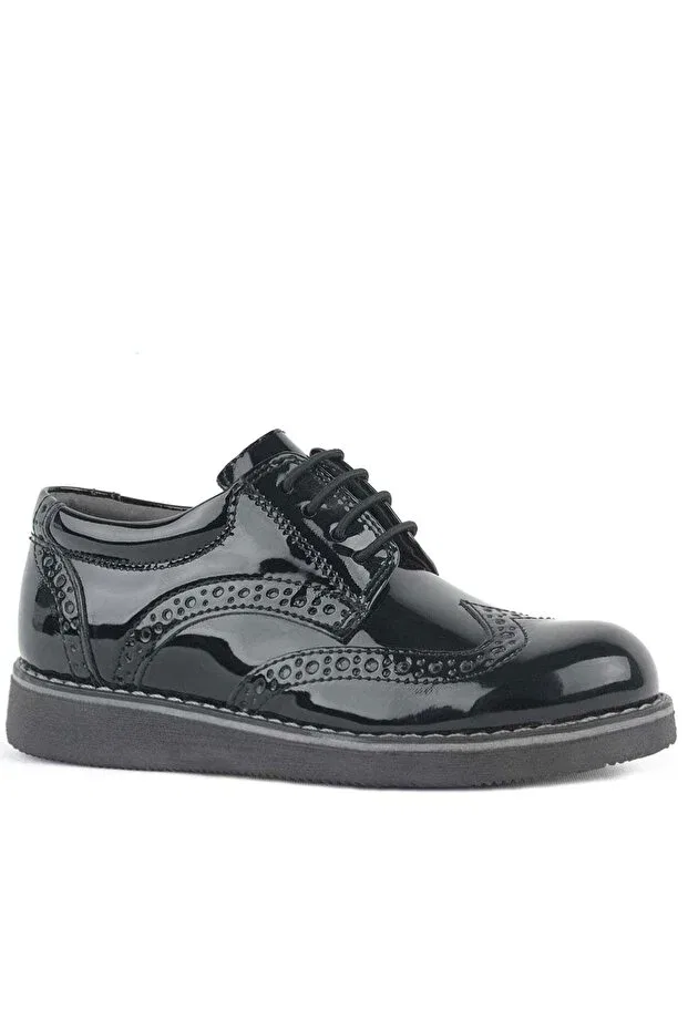 Детские классические туфли для мальчиков с лакированной кожи Hidra black patent leather rubber laced, Rakerplus, Черный — фото 3