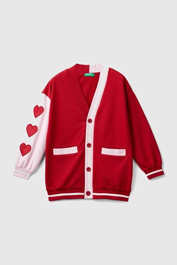 Детский кардиган для девочек с принтом Heart United Colors Of Benetton, Red