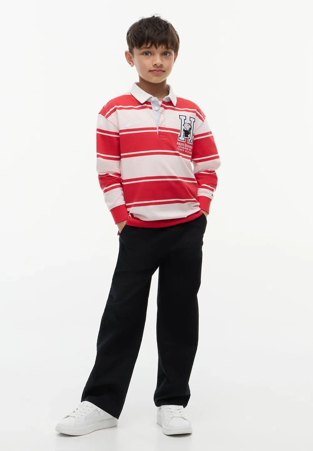 Футболка-Поло Peanuts для регби, унисекс - поло-рубашка Tommy Hilfiger, Red Glare Whimsey Pink Stripes