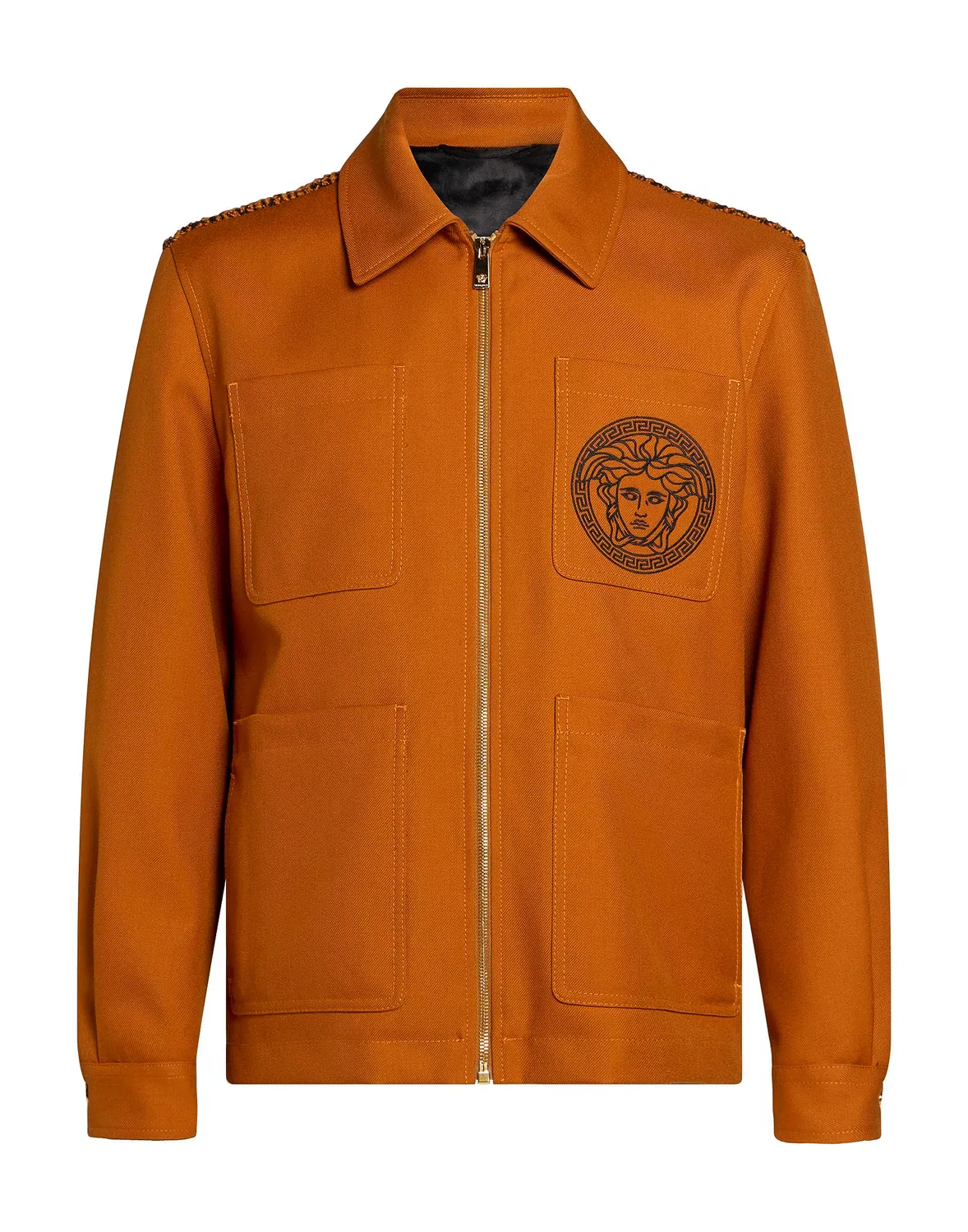 Мужская куртка из шерсти с аппликациями Versace, коричневый