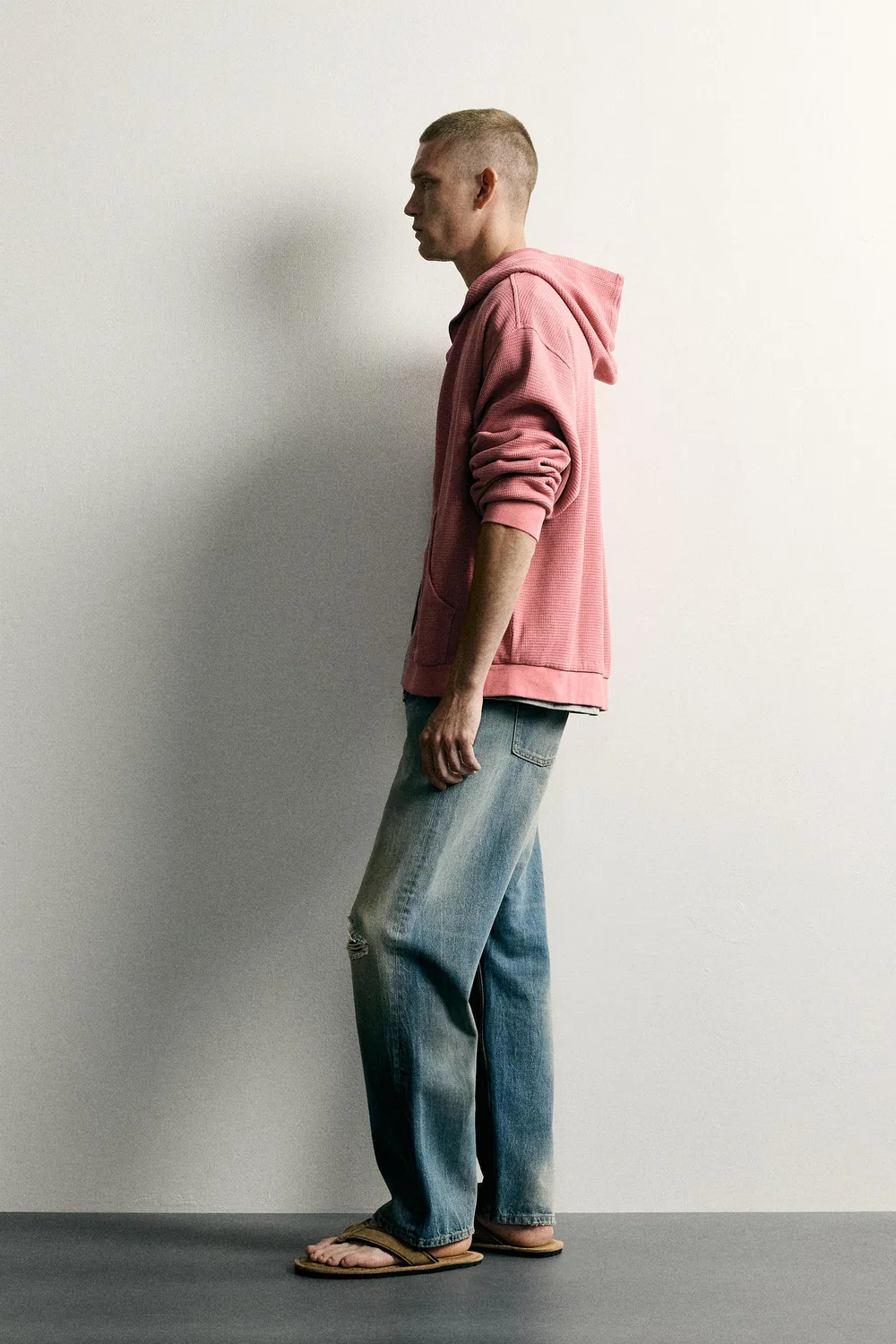 Худи с вафельной вязкой ZARA, Pink — фото 4