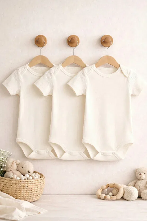Детское боди для новорожденных с коротким рукавом Liljoy, Broken White 3-Piece Short Sleeve