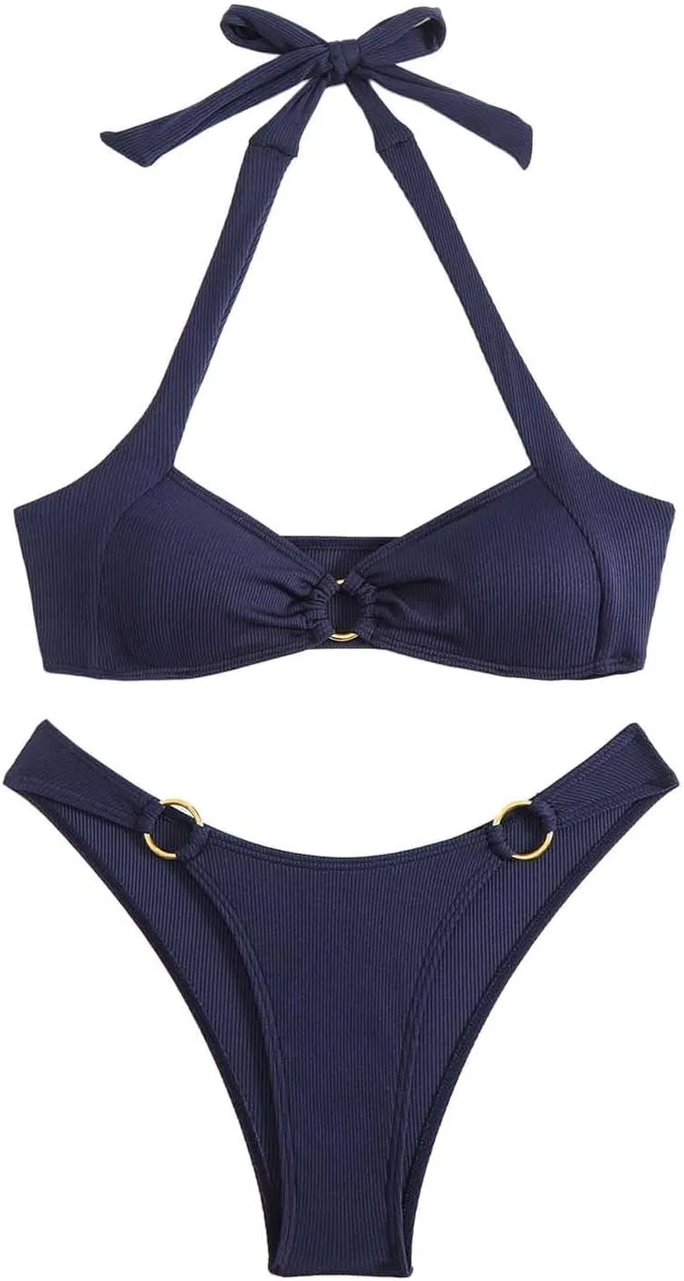 Женский бикини-комплект с открытыми бедрами Ribbed, Blue — фото 4