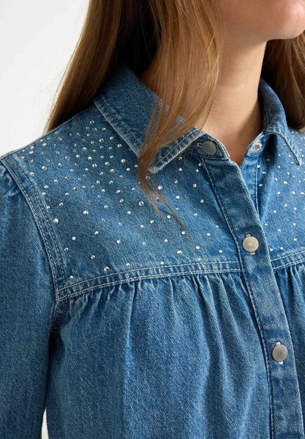 Рубашка со стразами - блузка на пуговицах Lindex, Denim — фото 4