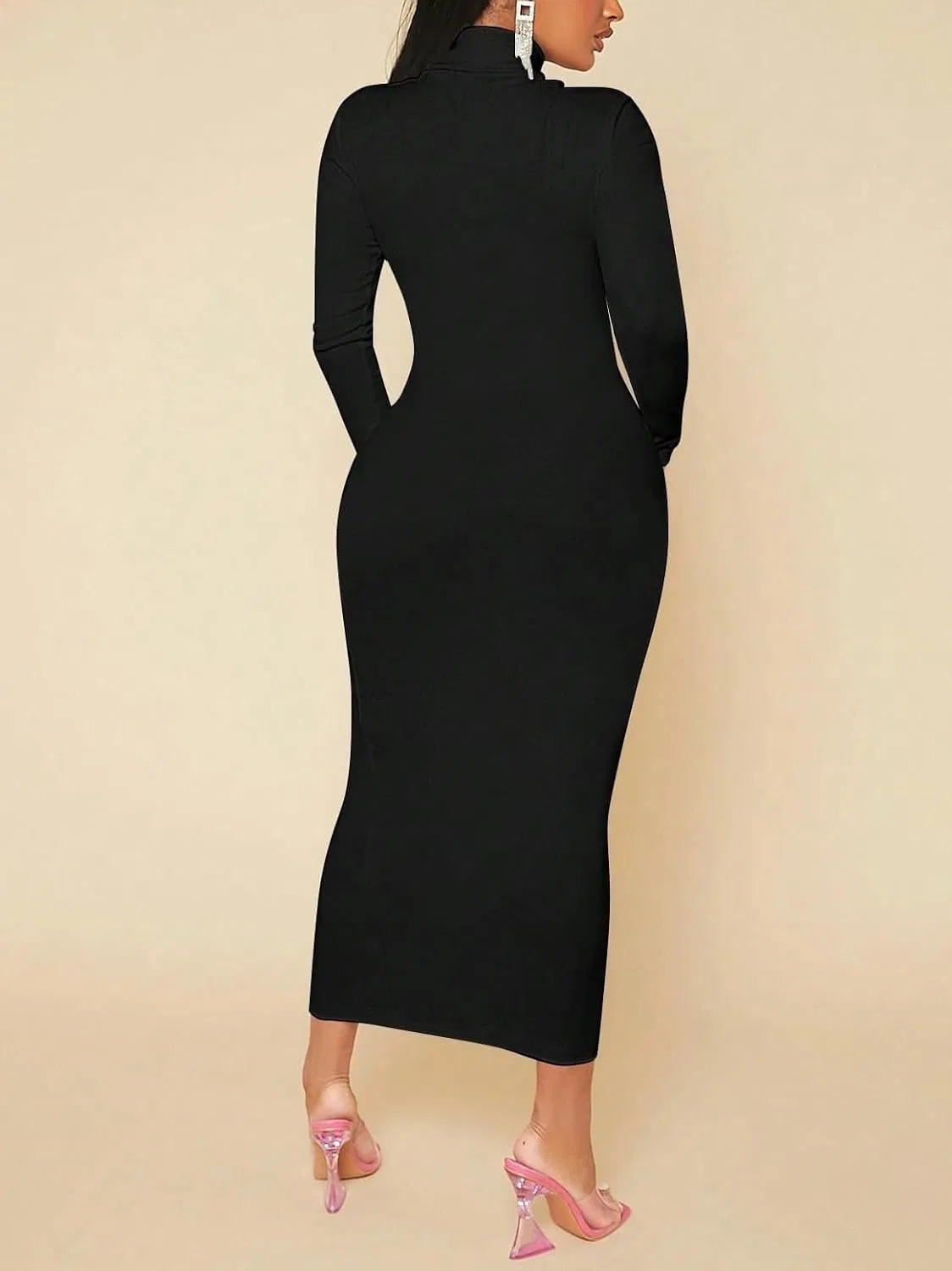 Женское облегающее платье с высоким воротником Bodycon, Black — фото 3