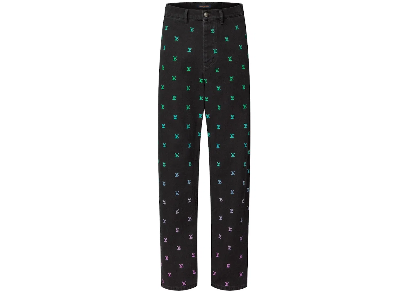 Мужские джинсовые брюки с вышивкой Louis Vuitton LV Blason Gradient Embroidered Denim Skate Pants, Black