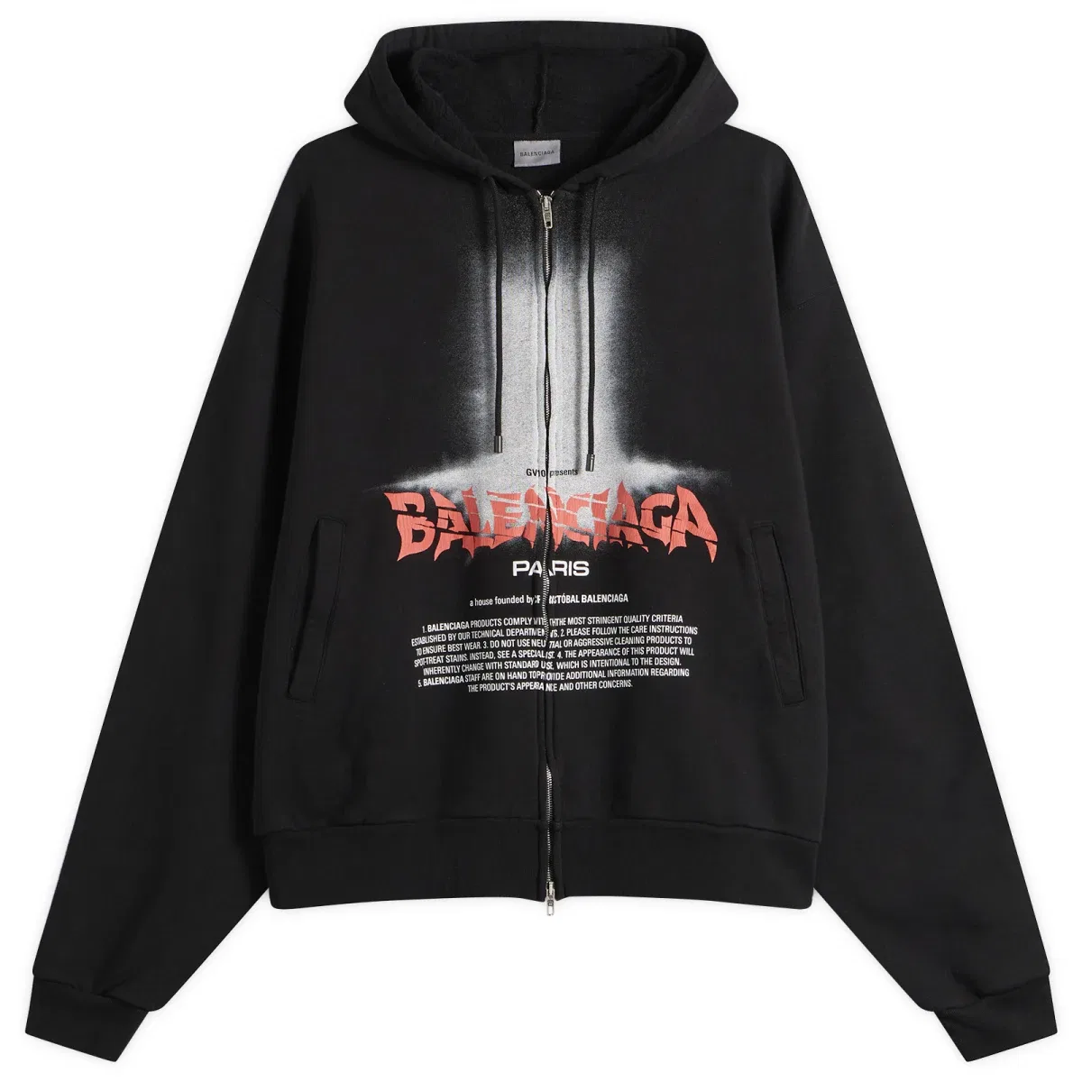 Худи на молнии с принтом Oversized Zip-Up Hoodie Balenciaga, Black