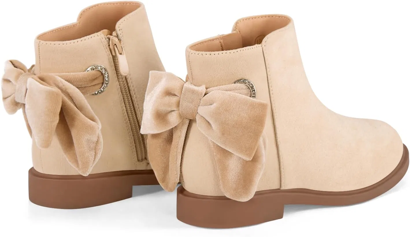 Детские ботинки для девочек с бантом Coutgo, Nude Suede — фото 4