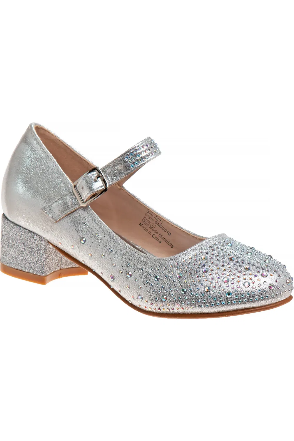 Туфли детские Mary Jane на каблуке с блестками Embellished Badgley Mischka Collection, Silver