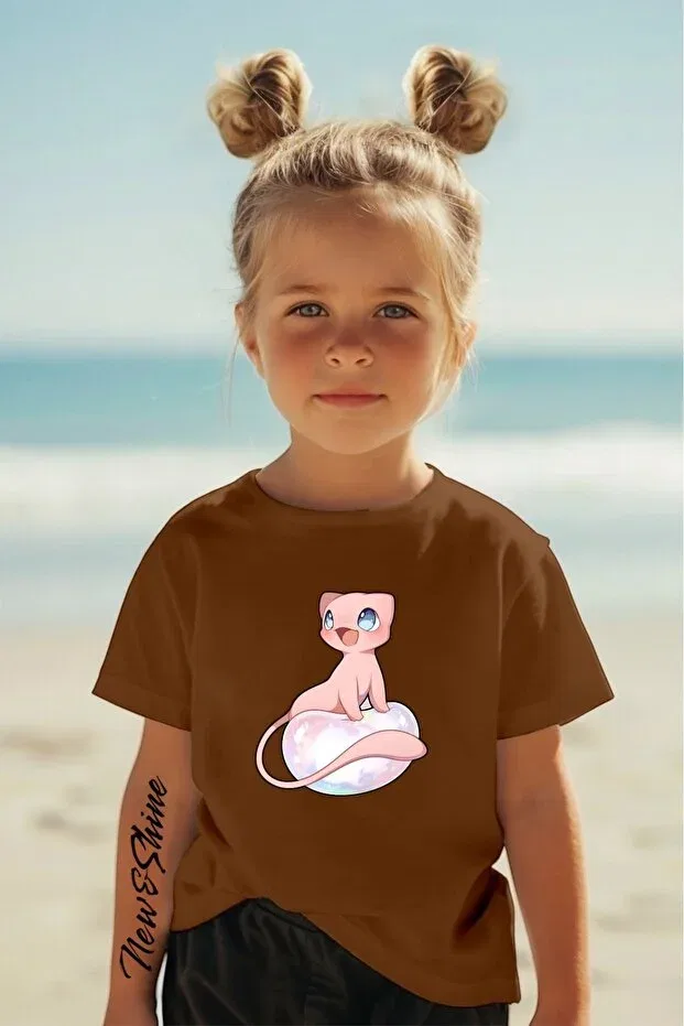 Детская футболка оверсайз с принтом Pink Pokemon Printed Oversize New Shine, Brown