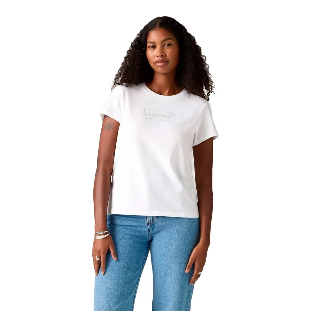 Женская хлопковая футболка The Perfect с коротким рукавом Levi's, White