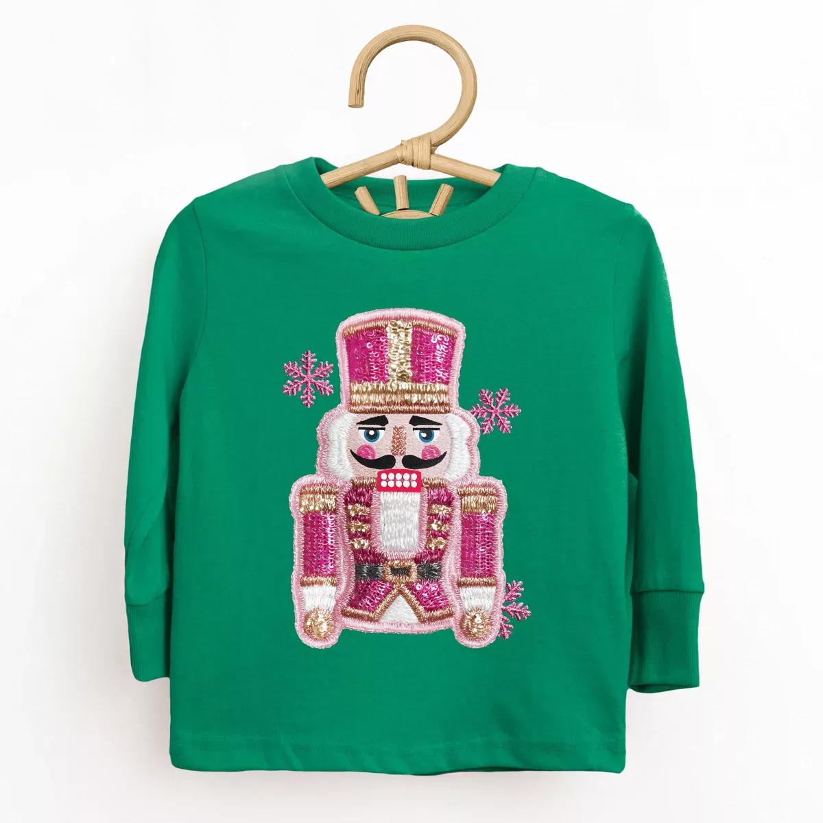Детский лонгслив для девочек с принтом Pink Snowflake Nutcracker Patchwork Print The Juniper Shop, Pink — фото 2