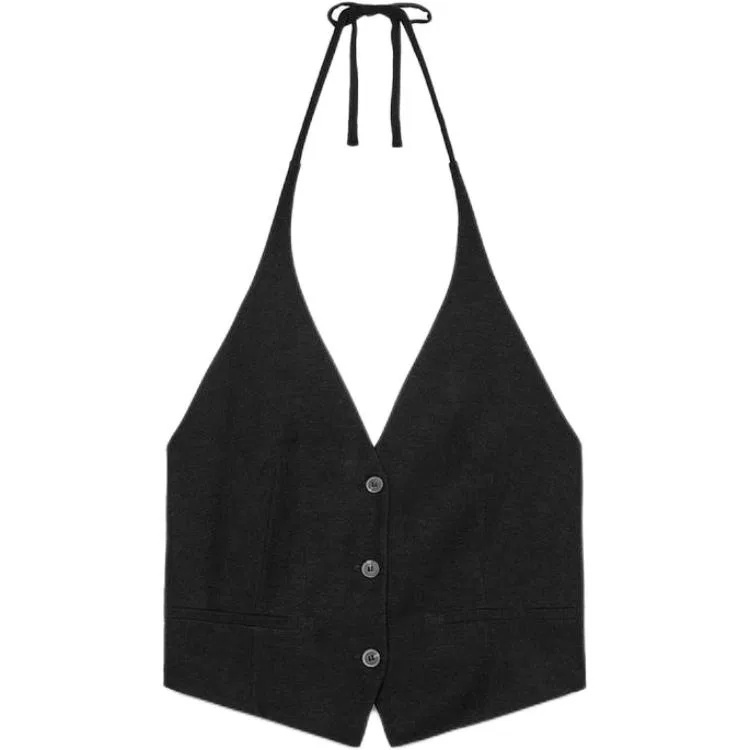 Женский топ-майка с завязками на шее Black ZARA, Черный