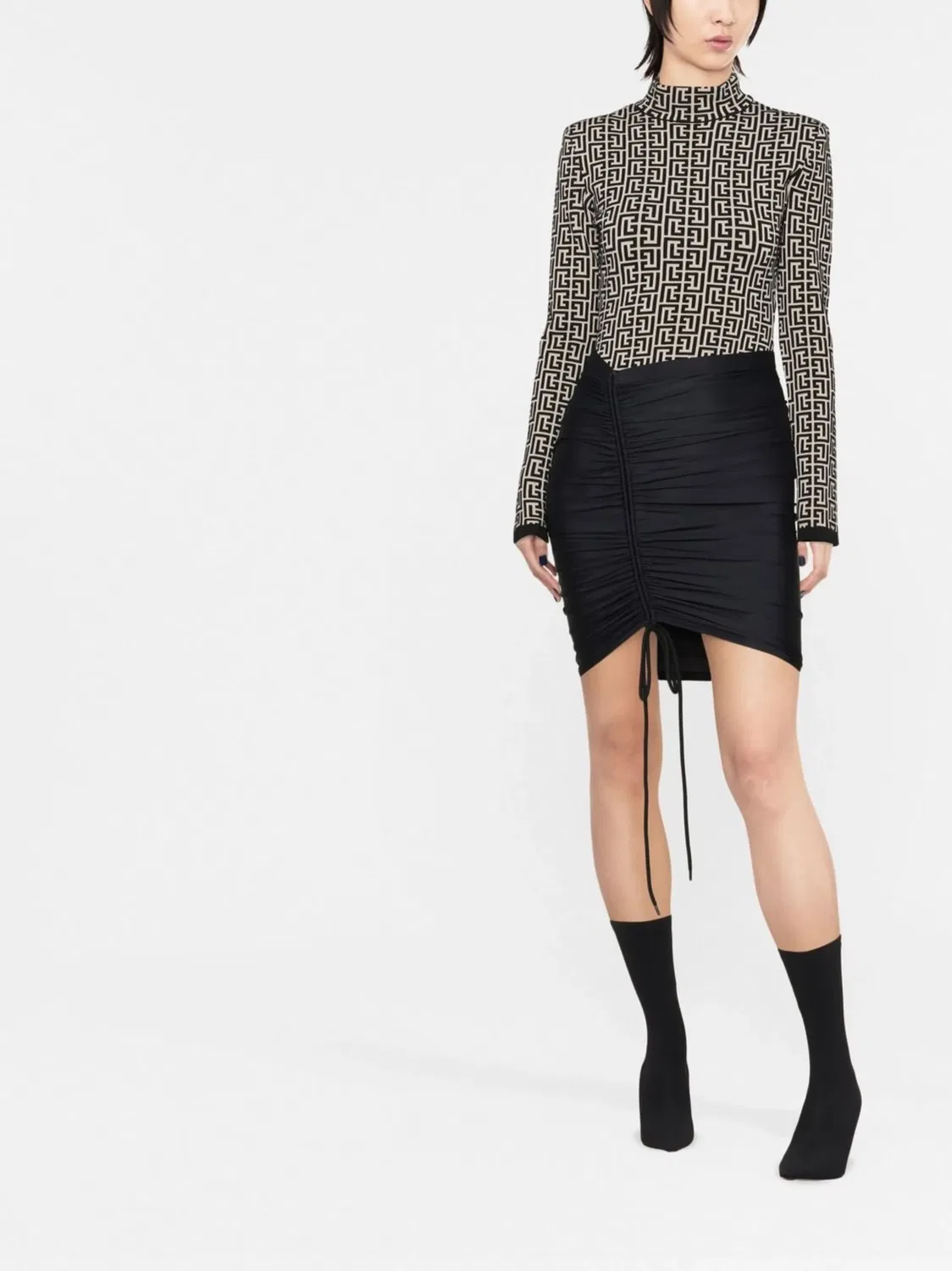 Мини-юбка со сборками из стрейтча Balenciaga, черный — фото 2