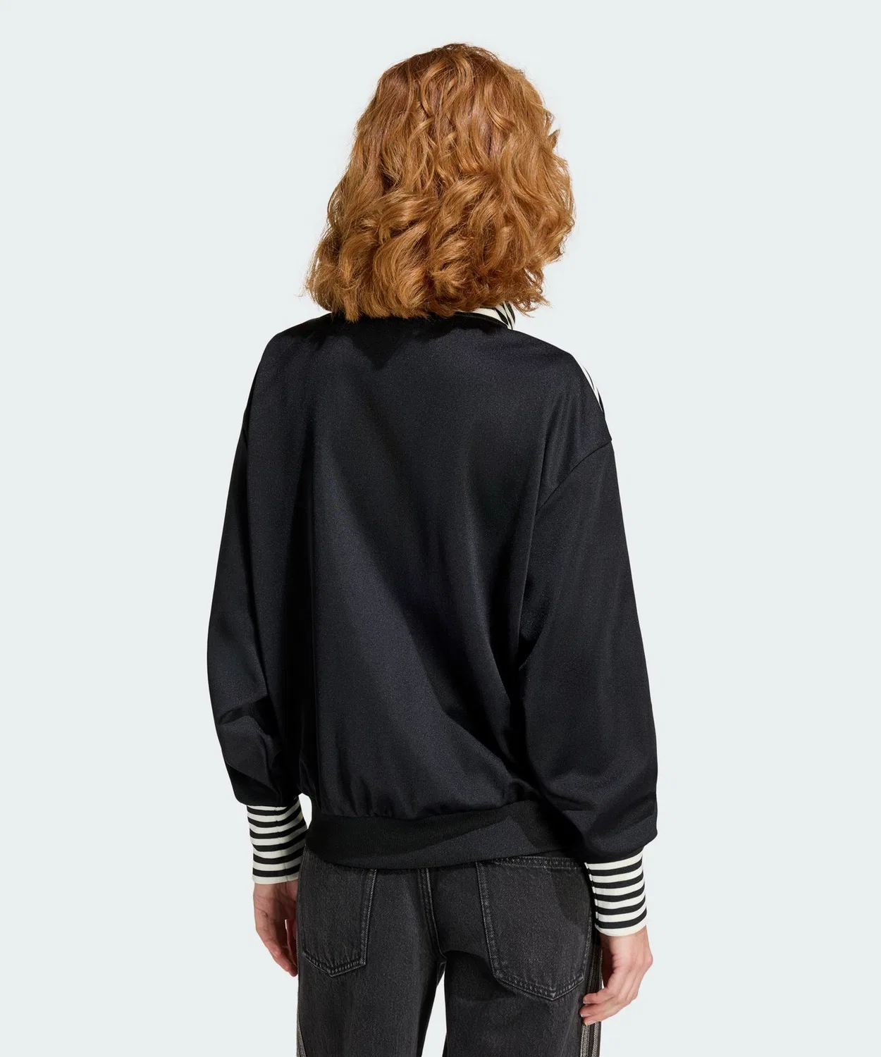 Женский джерси-топ с флисом и воротником-стойкой, модель Vintage BB TT Stripe Rib Adidas, Черный — фото 2