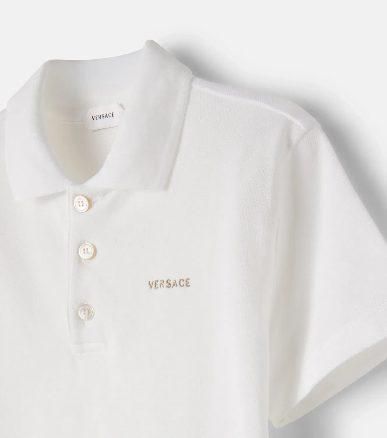 Рубашка-поло из хлопкового пике с логотипом Versace Kids, белый — фото 4