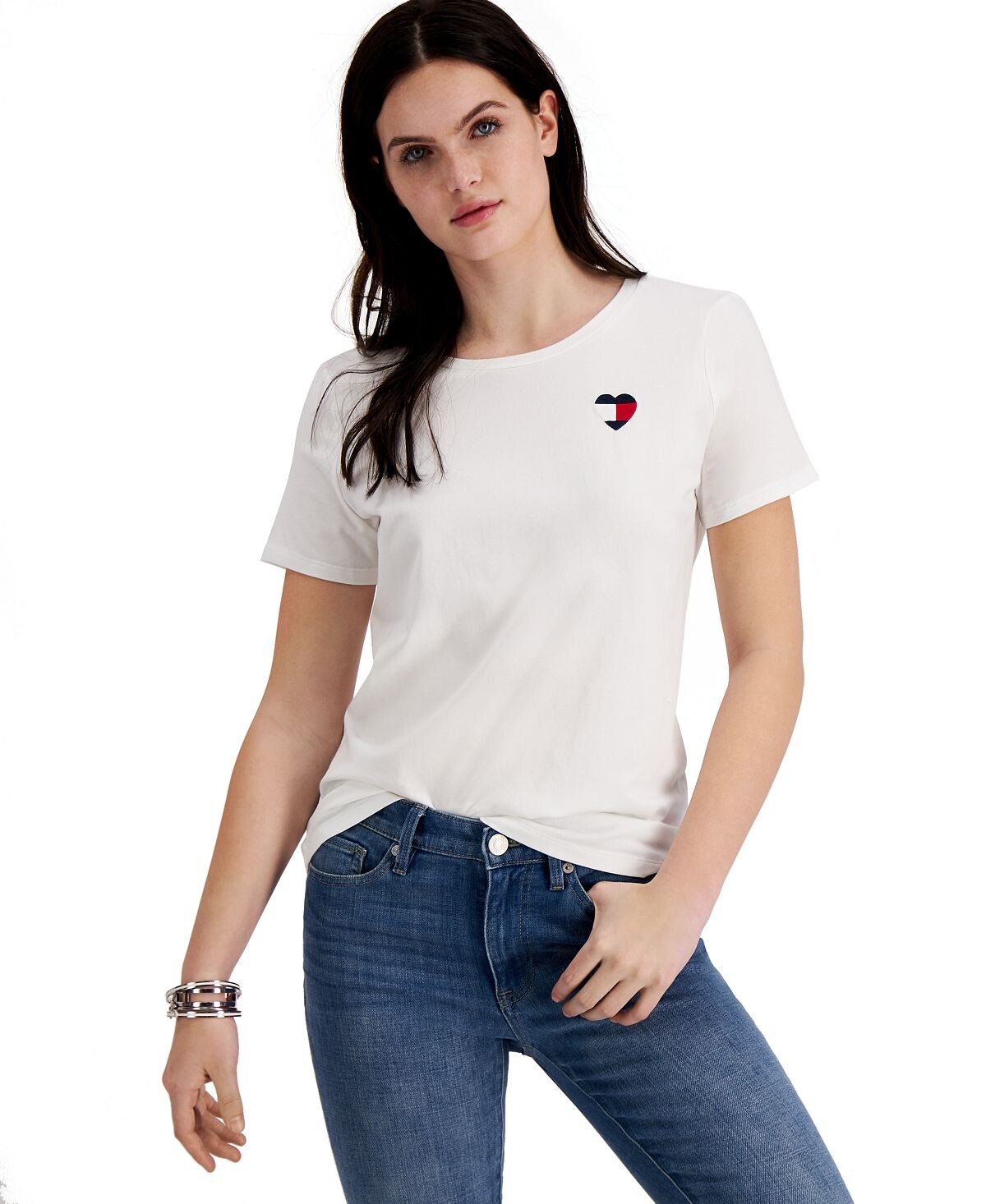 

Женская футболка с вышитым логотипом в виде сердца Tommy Hilfiger, белый