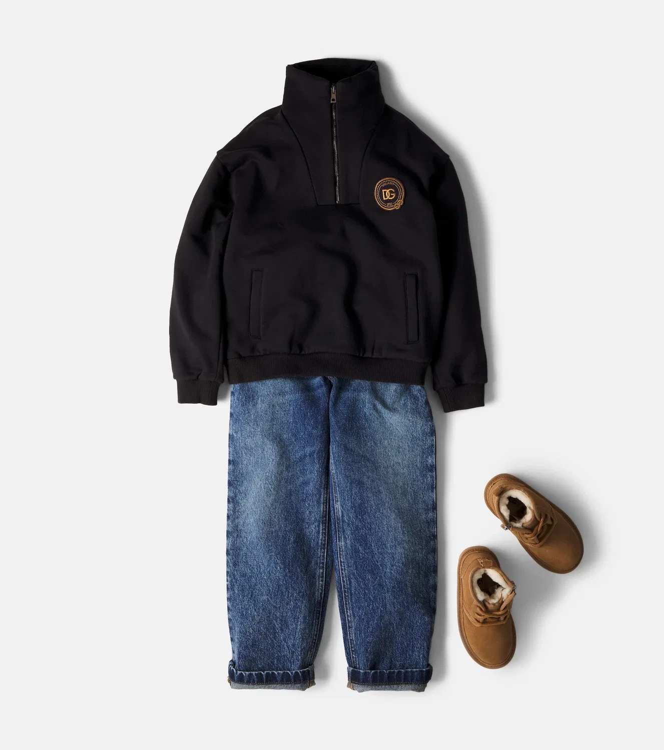 Хлопковая толстовка на молнии с длинным рукавом Dolce&Gabbana Kids, черный — фото 2