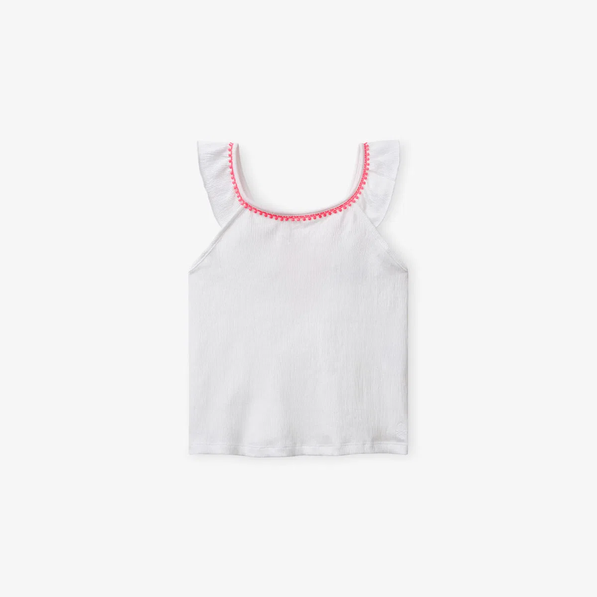Майка из хлопкового трикотажа с оборками, возраст 6-14 лет Benetton, белый