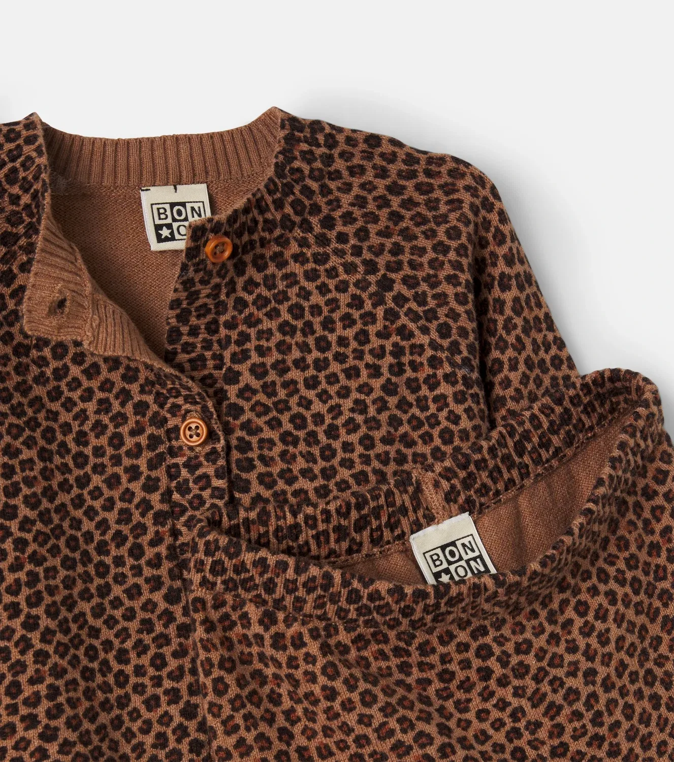 Комплект из кардигана и брюк с принтом Leopard Baby Toudou Bonton, коричневый — фото 3