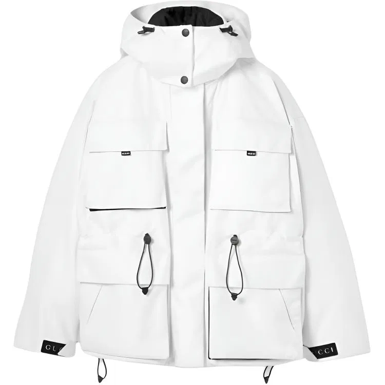 Женская куртка-пуховик из технической ткани с жаккардом GG GUCCI, White