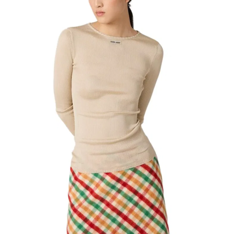 Женская футболка с круглым вырезом MIU MIU, Sandy Beige