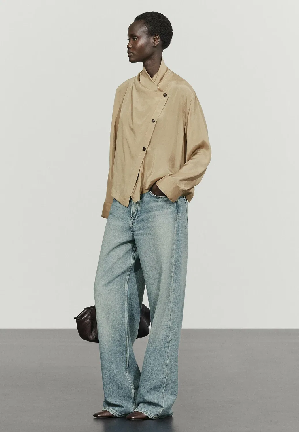 Двубортная рубашка с воротником - блузка на пуговицах Massimo Dutti, Sand — фото 2