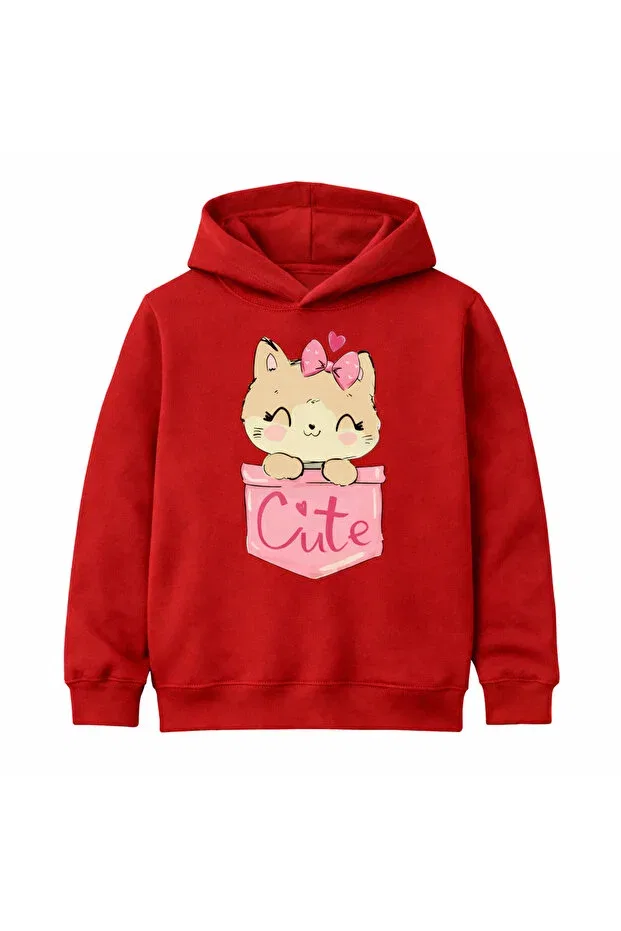 Детское худи с принтом для девочек Cute Cat Printed Tiny And Co, Red