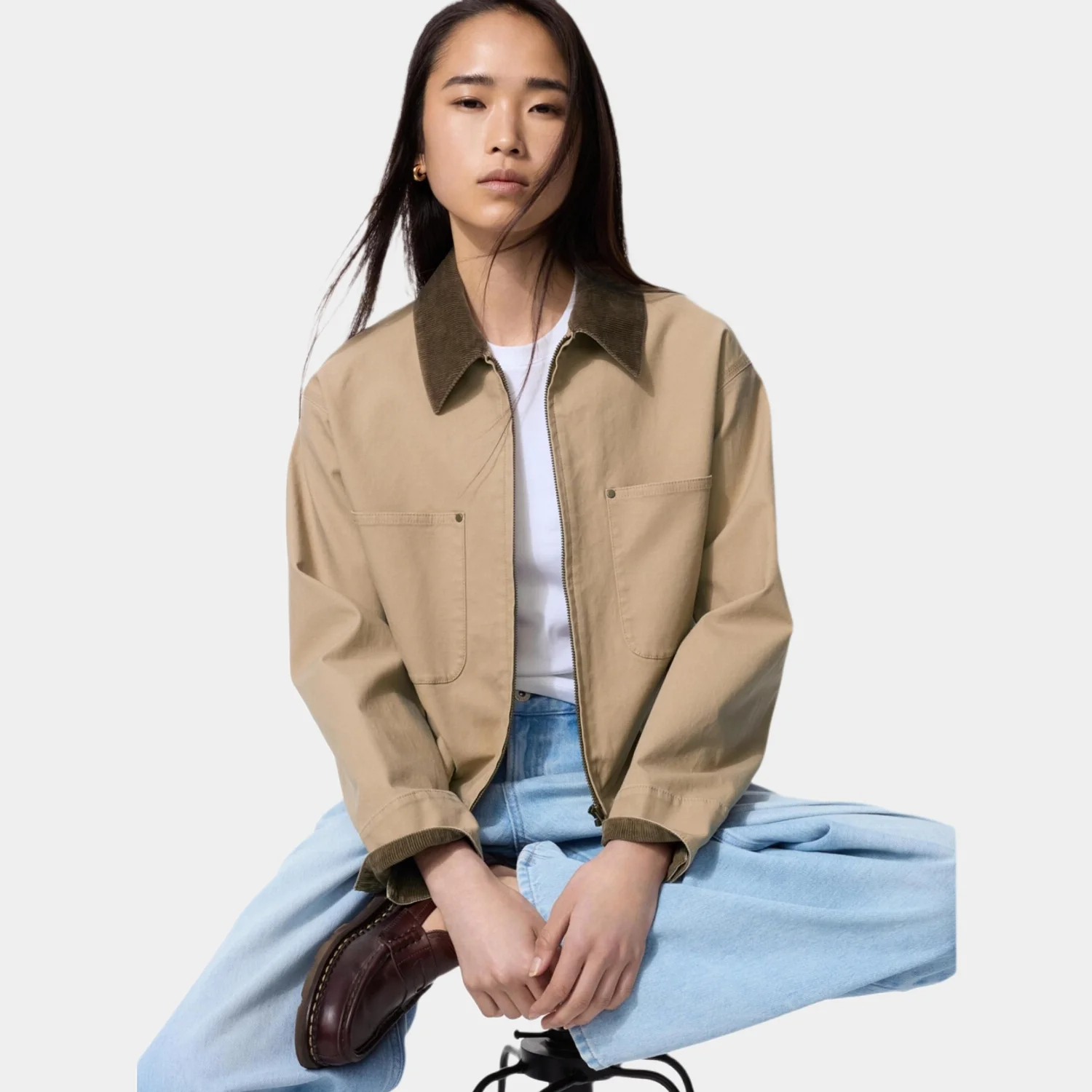 Женская куртка-рубашка Uniqlo, бежевая